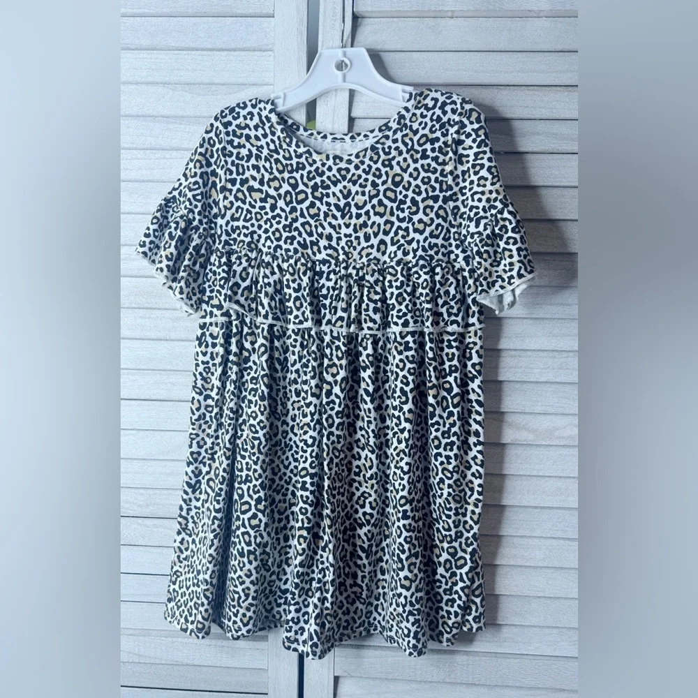 Tucker + Tate Girls Leopard Print Dress Ruffle Sleeve Cotton Casual Size 5T